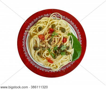 Sicilian Spaghetti Con Pesto Di Capperi
