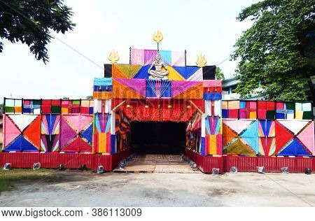 Siliguri, West Bengal, India.  25/09/2017 .  Colorful Durga Puja Decoration, Total Decoration Is Mad