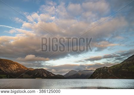 Stunning Landscape Image Looking Across Ennerdale Water In The English Lake District Towards The Pea