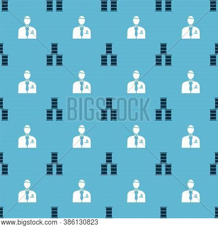 Set Barrel Oil And Businessman Or Stock Market Trader On Seamless Pattern. Vector