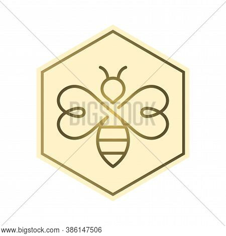 Bee In Honey Comb Vector Logo Design. Honey Bee Icon Label In Color.