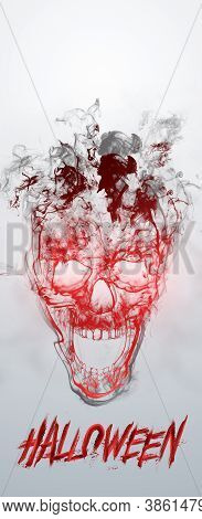 Creative Halloween Banner. The Inscription Halloween And Skull On A Light Background. Vertical Flyer