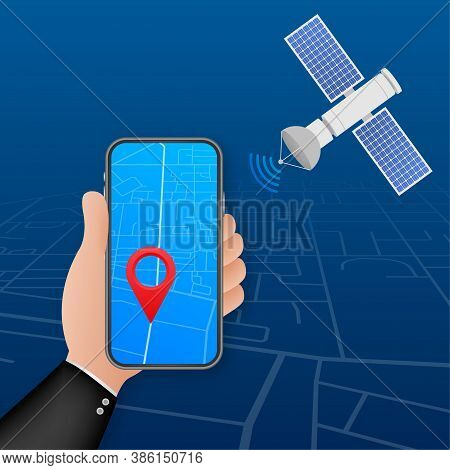 The Satellite. Artificial Satellites Orbiting The Planet Earth, Gps. Vector Stock Illustration.