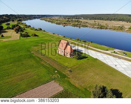 Aerial View Of The Old Church Of St. John The Baptist In Zapyskis, Kaunas District, Lithuania