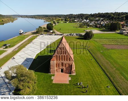 Aerial View Of The Old Church Of St. John The Baptist In Zapyskis, Kaunas District, Lithuania