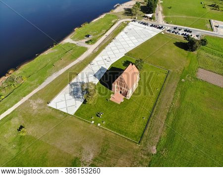 Aerial View Of The Old Church Of St. John The Baptist In Zapyskis, Kaunas District, Lithuania