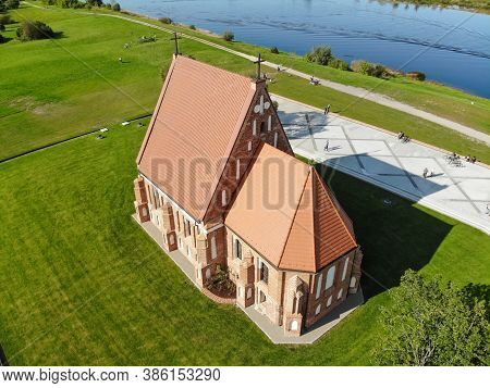 Aerial View Of The Old Church Of St. John The Baptist In Zapyskis, Kaunas District, Lithuania