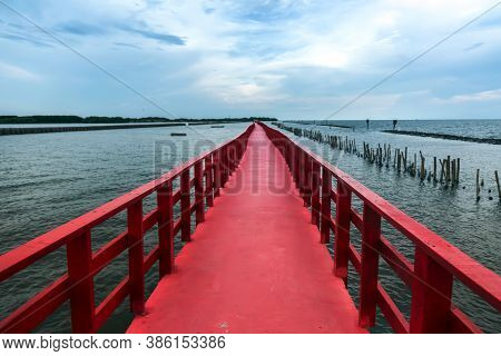 Landmark Architexture In Travel On Red Bridge At Oceanside