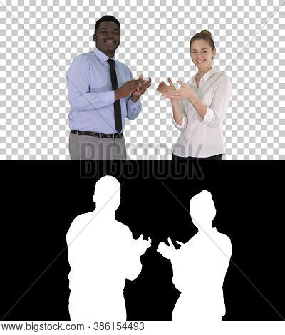 One Businessman And One Businesswoman Applauding, Alpha Channel