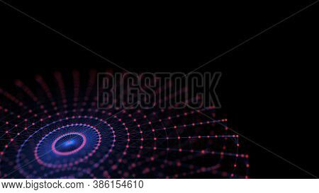 Abstract Digital Background Of Circle With Connection Red Dots And Blue Lines. Concept Network Conne