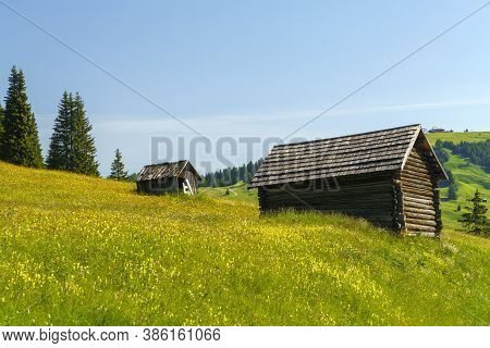 Mountain Landscape At Summer Along The Road To Campolongo Pass, Dolomites, Bolzano Province, Trentin