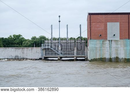 Flood Gate On Orleans Outfall Canal In New Orleans, Louisiana, Usa