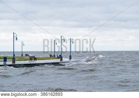 Waves On Lake Pontchartrain In New Orleans Created By Gusts From Hurricane Sally
