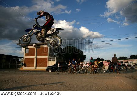 Eunapolis, Bahia / Brazil - April 3, 2008: Biker Is Seen During Motocross Training In The City Of Eu