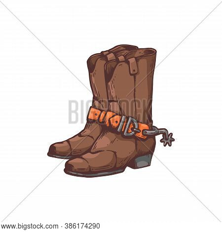 Cowboy Boots Or Western Footwear Of Cowpuncher Vector Illustration Isolated.