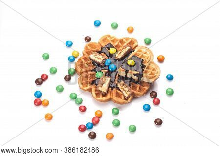 Freshly Baked Waffles With Chocolate Isolated On White Background