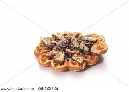 Freshly Baked Waffles With Chocolate Isolated On White Background