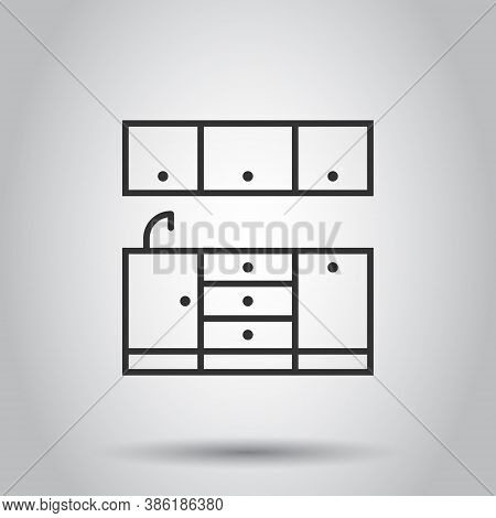 Kitchen Furniture Icon In Flat Style. Cuisine Vector Illustration On White Isolated Background. Cook