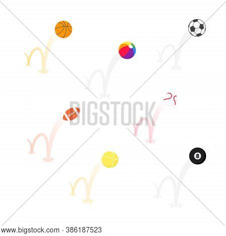 Bouncing Sport Game Balls Flat Style Design Vector Illustration Icon Signs Isolated On White Backgro