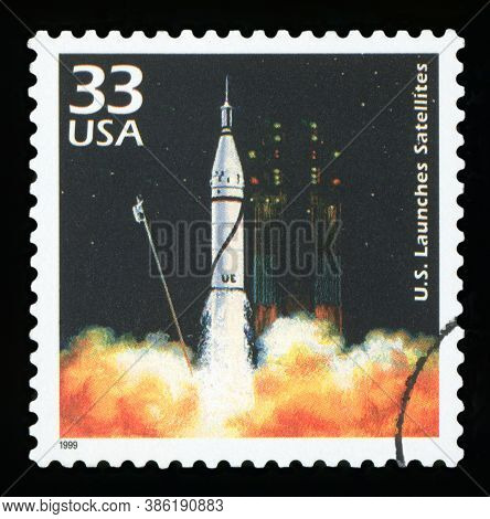 United States Of America, Circa 1999: A Postage Stamp Printed In Usa Showing An Image Of A Launching
