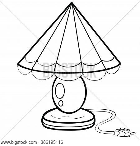 Sketch Of A Table Lamp, Night Light, Coloring, Isolated Object On White Background, Vector Illustrat