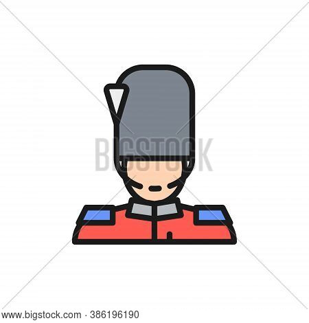 England Royal Guard, Guardsman, Soldier Flat Color Line Icon.