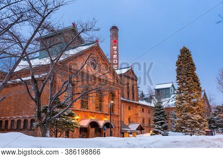SAPPORO, JAPAN - FEBRUARY 17, 2017: Sapporo Beer Museum at night. The building was first opened as Kaitakushi Brewery in 1876.