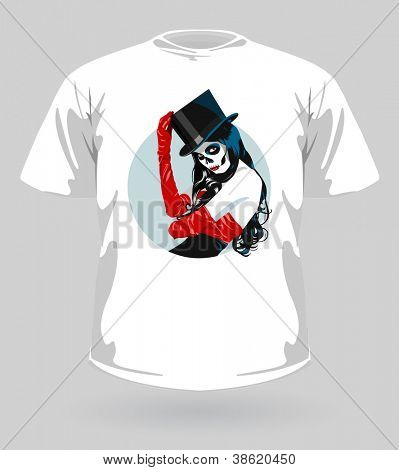 Vektor illustration af t-shirt med sukker kraniet pige til Halloween