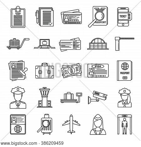 Security Passport Control Icons Set. Outline Set Of Security Passport Control Vector Icons For Web D