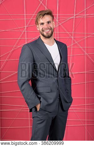 Guy Unshaved Office Manager. Manager Dress Code. Man Well Groomed Manager Wear Elegant Formal Suit P