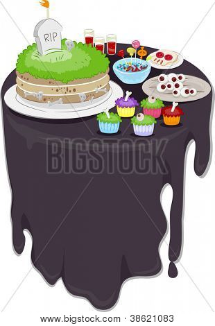 Ilustração de Halloween com comida de festa com um tema de Halloween