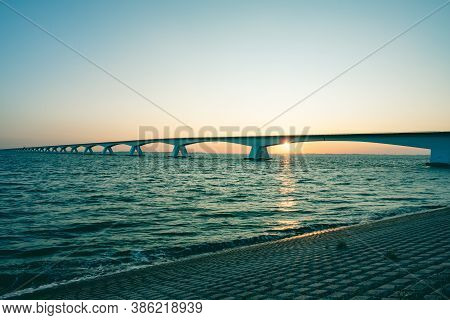 Sunrise By The Zeelandbridge, Zierikzee Zeeland, The Netherlands