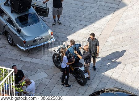 Matera, Italy - September 15, 2019: Bond 25, Aston Martin Db5 Equipped With All Equipment For Shooti