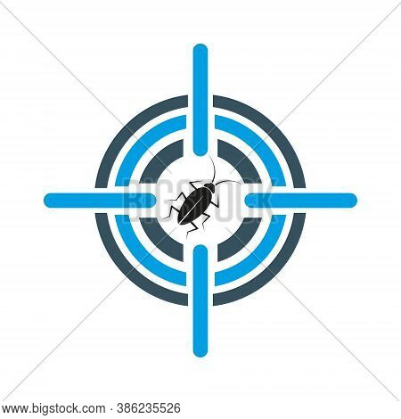 Cockroach In Crosshair Symbol. Disinsection Of Premises. Pest Control Services. Isolated Image
