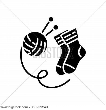 Hand Knitted Socks Black Glyph Icon. Indoor Hobby. Handmade Wool Socks. Silhouette Symbol On White S