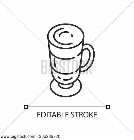 Frappe Linear Icon. Layered Drink In Glass Mug. Macchiato In Mug. Cafe Menu. Coffee With Foam. Thin 