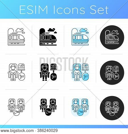 Train Services Icons Set. Linear, Black And Rgb Color Styles. City Travel, Railroad Transportation. 