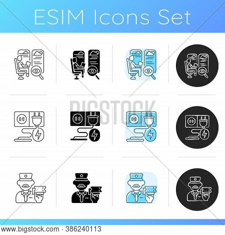 Luxury Train Service Icons Set. Linear, Black And Rgb Color Styles. Seats With Good View, Ticket Ins