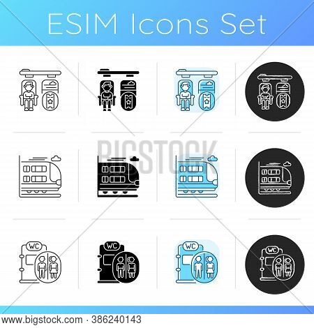First Class Train Services Icons Set. Linear, Black And Rgb Color Styles. Private Accommodations, Bi