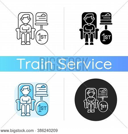 First Class Travel Icon. Linear Black And Rgb Color Styles. Luxury Railway Tourism, Premium Service.