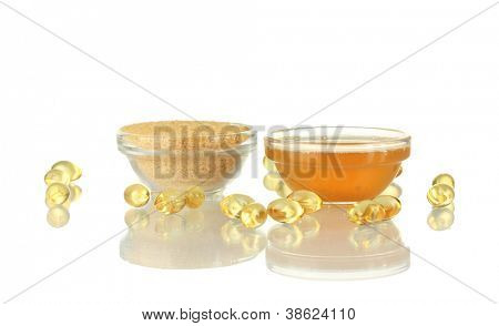 Gelatin in bowls isolated on white