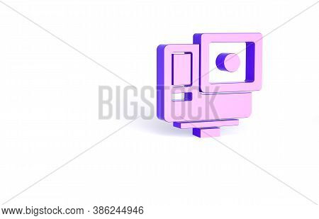 Purple Action Extreme Camera Icon Isolated On White Background. Video Camera Equipment For Filming E