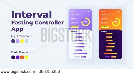 Interval Fasting Controller Smartphone Interface Vector Template Set. Mobile App Page Light And Dark