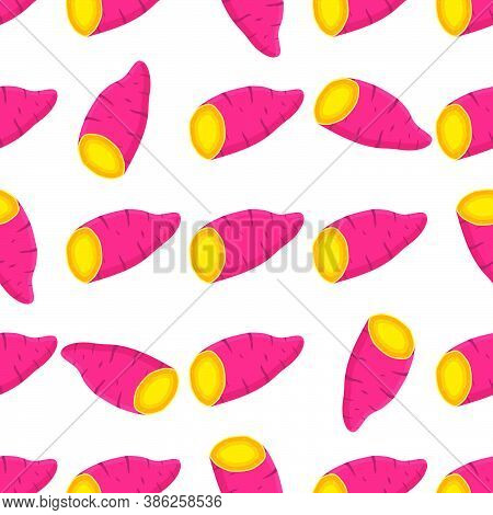Illustration On Theme Of Bright Pattern Sweet Potato, Vegetable Yam For Seal. Vegetable Pattern Cons