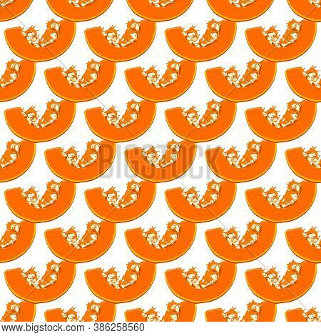 Illustration On Theme Of Bright Pattern Yellow Pumpkin, Vegetable Gourd For Seal. Vegetable Pattern 