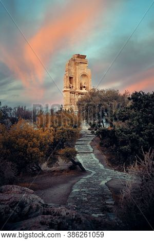 Philopappos Monument at sunrise with cloud, Athens, Greece
