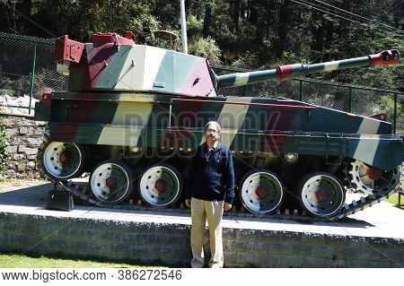 Shimla, Himachal Pradesh, India, 19 March, 2019:  Close Up Of A Old Battle Tank Kept As War Memorial