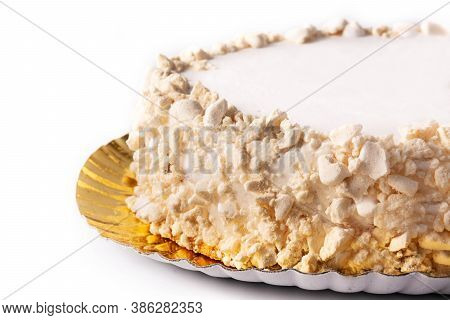 Delicious Polvito Uruguayo Cake With Sugar And Caramel Isolated On White Background