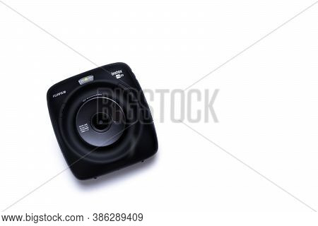 Kyiv, Ukraine - 9 July 2020: Fujifilm Instax Sq 20 Black On A White Background With Empty Place For 