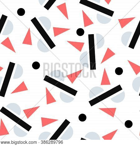 A Pattern On A White Background In The Style Of Suprematism Consisting Of A Red Triangle Of A Gray C